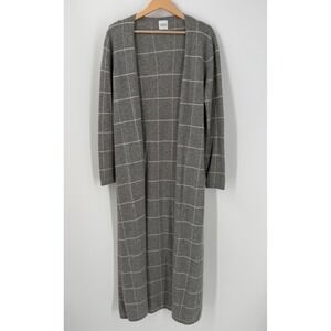 Madeleine Thompson 100% Cashmere Long Cardigan Windowpane Plaid Duster Large